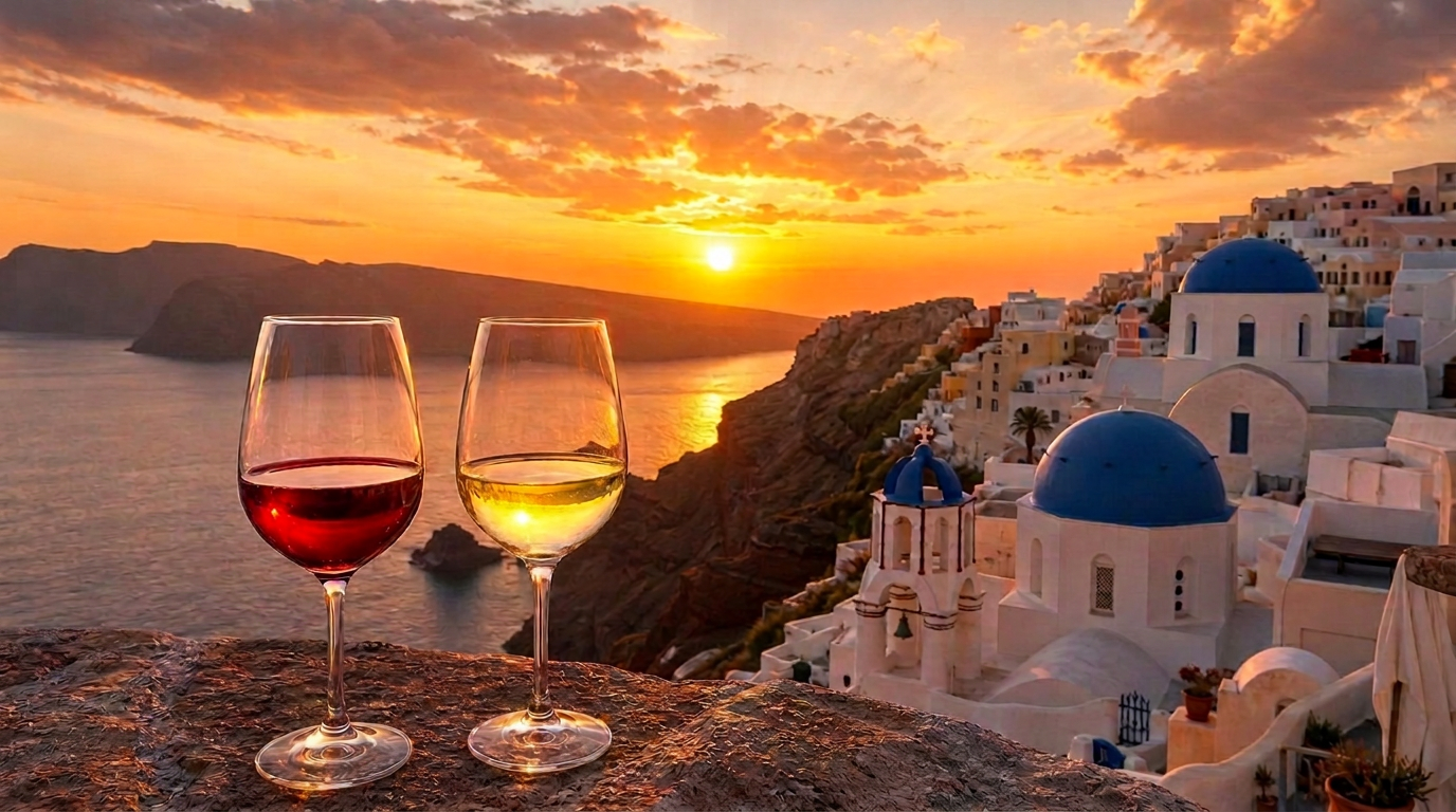 Sunset over the Santorini caldera